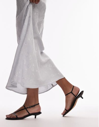 Inaya premium leather strappy kitten heel sandals in black