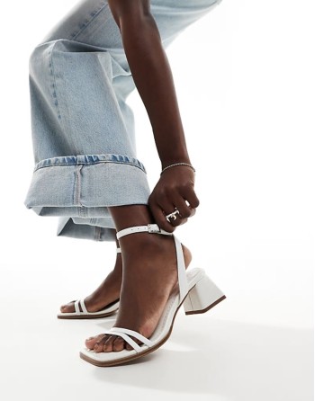 ‌Stylish Honeydew mid block heeled sandals in white
