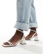 ‌Stylish Honeydew mid block heeled sandals in white