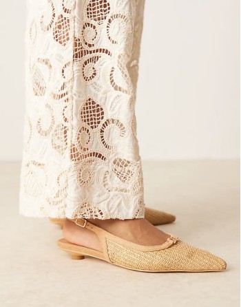 slingback low heeled shoes in natural raffia
