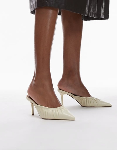Dill ruched slip on mid heeled shoes in buttermilk