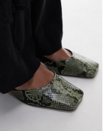 Diana square toe mid heeled shoes in khaki snake print