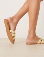 ‌Stylish studded flat sandals in butter yellow
