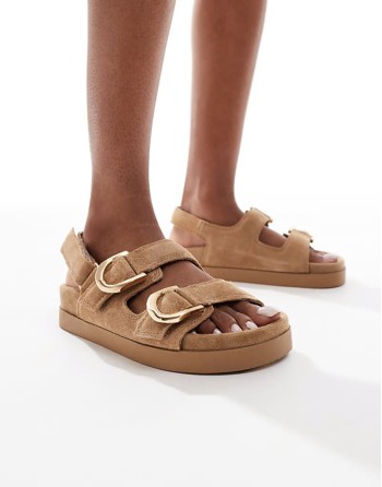 ankle strap leather sandal in tan