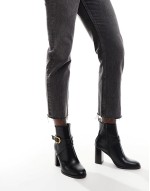 Wide Fit Regan mid-heel buckle boots in black