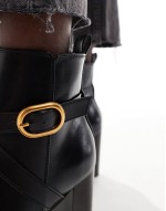 Wide Fit Regan mid-heel buckle boots in black