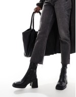Rome square toe mid-heel platform boots in black