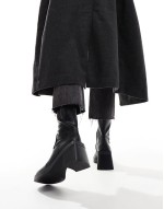 Rome square toe mid-heel platform boots in black