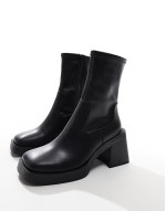Rome square toe mid-heel platform boots in black