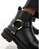 Maddie leather harness biker boots in black