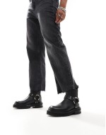 Maddie leather harness biker boots in black