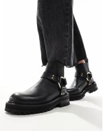 Maddie leather harness biker boots in black