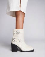 ‌Stylish Freak heeled ankle biker boot in cream