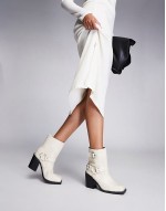 ‌Stylish Freak heeled ankle biker boot in cream