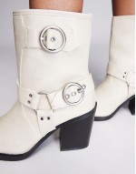 ‌Stylish Freak heeled ankle biker boot in cream