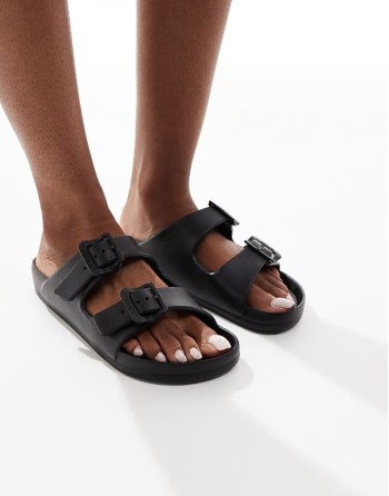 double strap sandal in black
