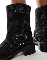 Charity embellished biker boot in Black