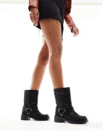 Charity embellished biker boot in Black