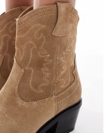 heeled leather ankle western boot in brown suede