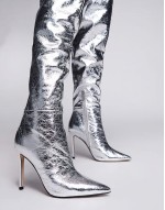Epic pointed stiletto heelover the knee boots in silver