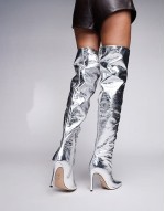 Epic pointed stiletto heelover the knee boots in silver