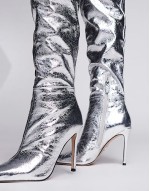 Epic pointed stiletto heelover the knee boots in silver