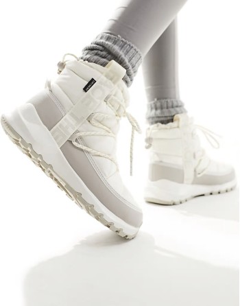Thermoball insulated lace up boots in cream and grey