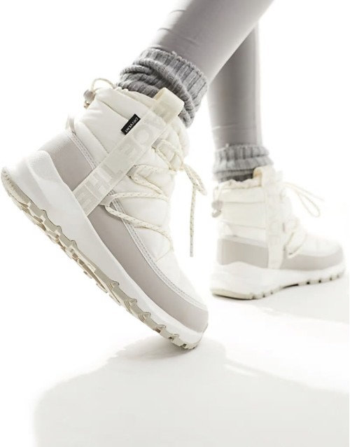 Thermoball insulated lace up boots in cream and grey
