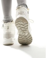 Thermoball insulated lace up boots in cream and grey
