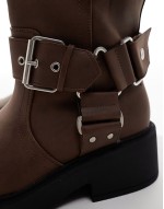 Captain multi-buckle biker knee boots in brown