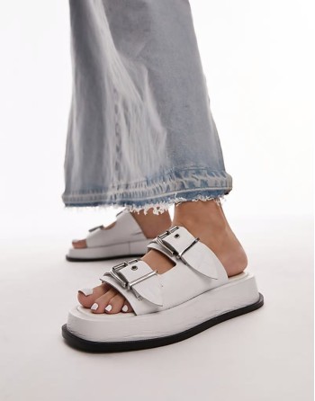 Katie leather chunky sandals in white croc
