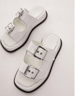 Katie leather chunky sandals in white croc