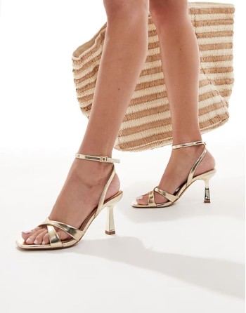Wide Fit heeled sandal in gold