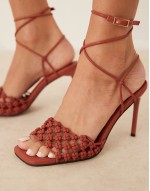 Nadine knotted high heeled sandals in rust