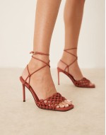 Nadine knotted high heeled sandals in rust